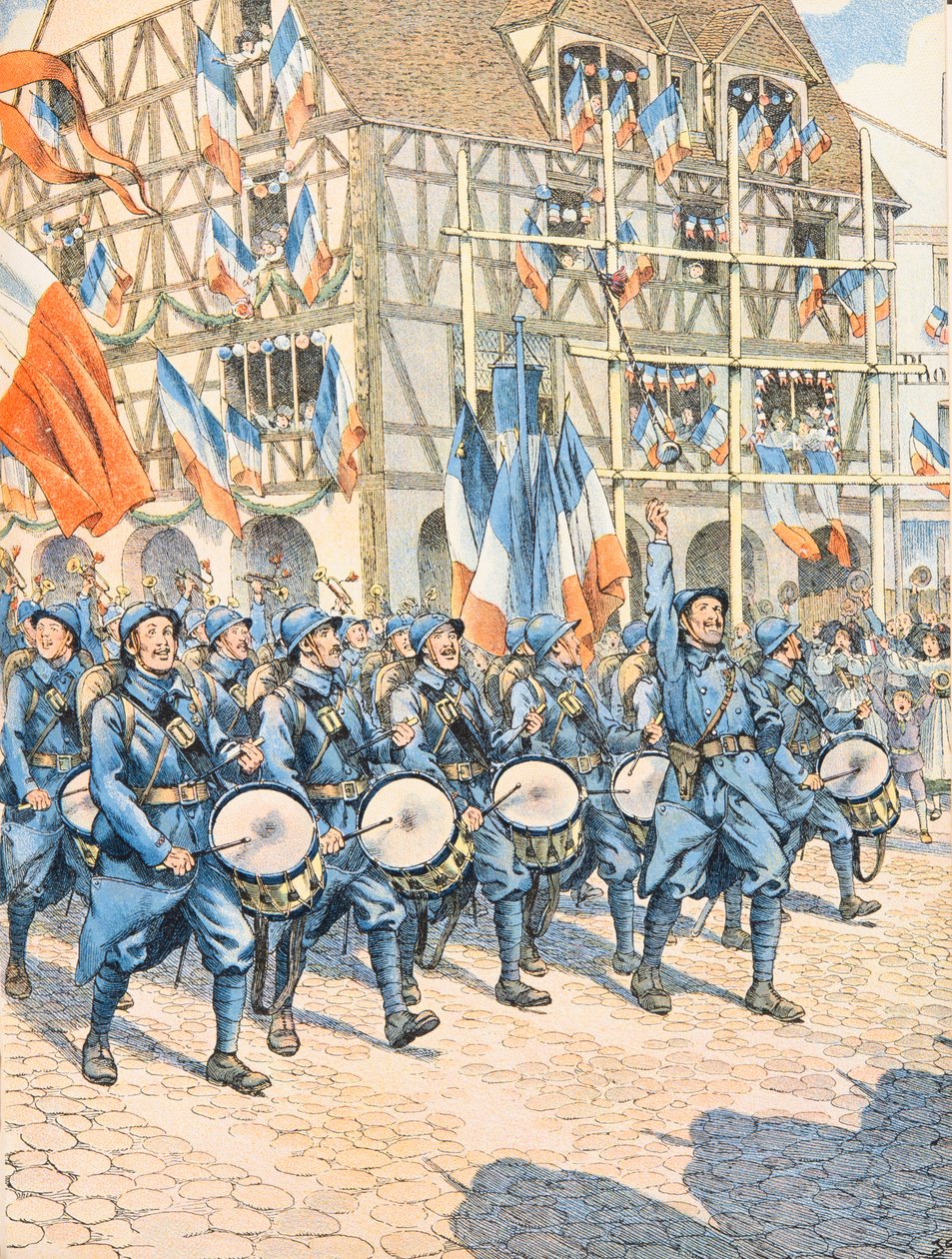 Jacques Marie Gaston Onfroy de Breville dit JOB (1858-1931) - Ranskan armeija voitti kylässä Alsacessa ensimmäisen maailmansodan aikana, yksityinen kokoelma tekijältä pseudonym for Onfray de Breville Jacques Job