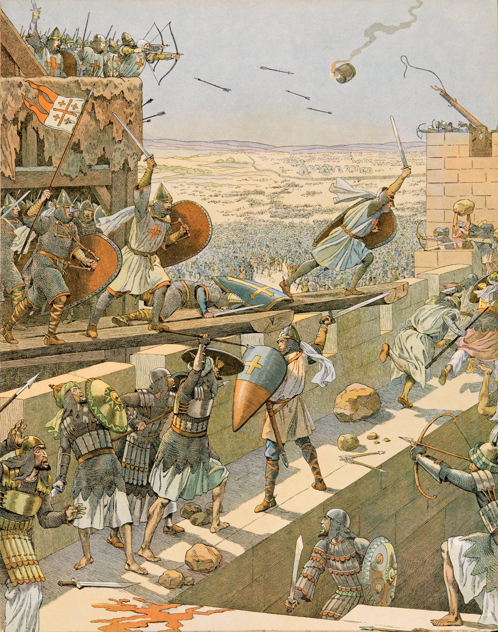 Jacques Marie Gaston Onfroy de Breville dit JOB (1858-1931) - Belgian historia: Englebert ja Lietaud de Tournai, Tournaisian croises, hyökkäsivät ensimmäisenä Jerusalemissa vuonna 1099, yksityinen kokoelma tekijältä pseudonym for Onfray de Breville Jacques Job