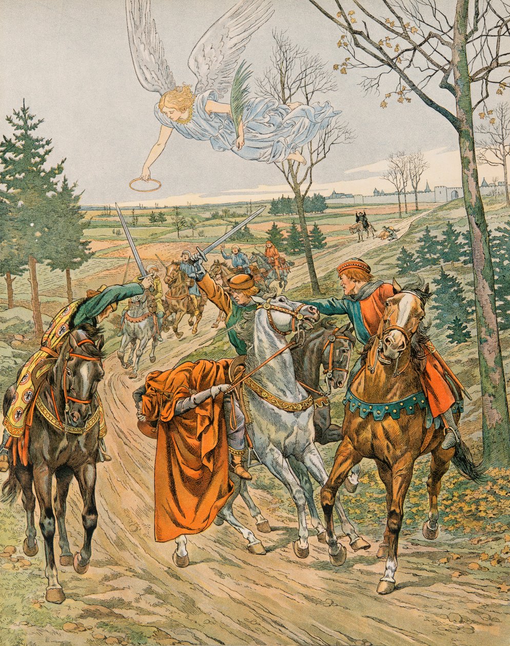 Jacques Marie Gaston Onfroy de Breville dit JOB (1858-1931) - Belgian historia: Saint Albert of Leuven (n. 1166-1192), Liegen prinssi on keisari Henrik VI:n shekarien salamurhaaja Reimsissä vuonna 1192, yksityinen kokoelma tekijältä pseudonym for Onfray de Breville Jacques Job