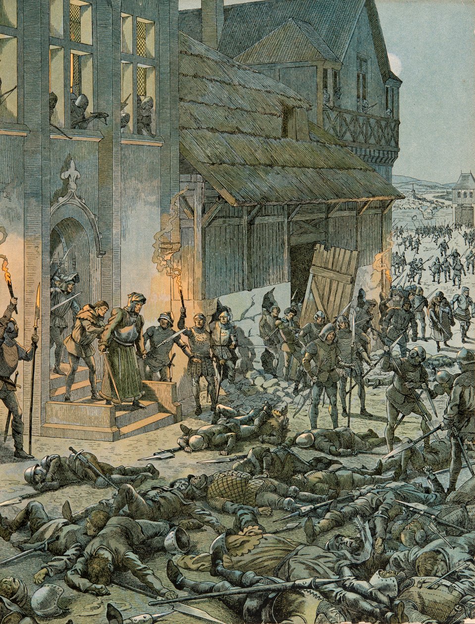 Jacques Marie Gaston Onfroy de Breville dit JOB (1858-1931) - Belgian historia: Yöllä 27. - 28. lokakuuta 1468 kuusisataa Franchimontonia yllätti Kaarle Temeraryn (1433-1477) ja Ludvig XI:n (1423-1483) ranskalaiset sotilaat ) heidän leirissään S tekijältä pseudonym for Onfray de Breville Jacques Job