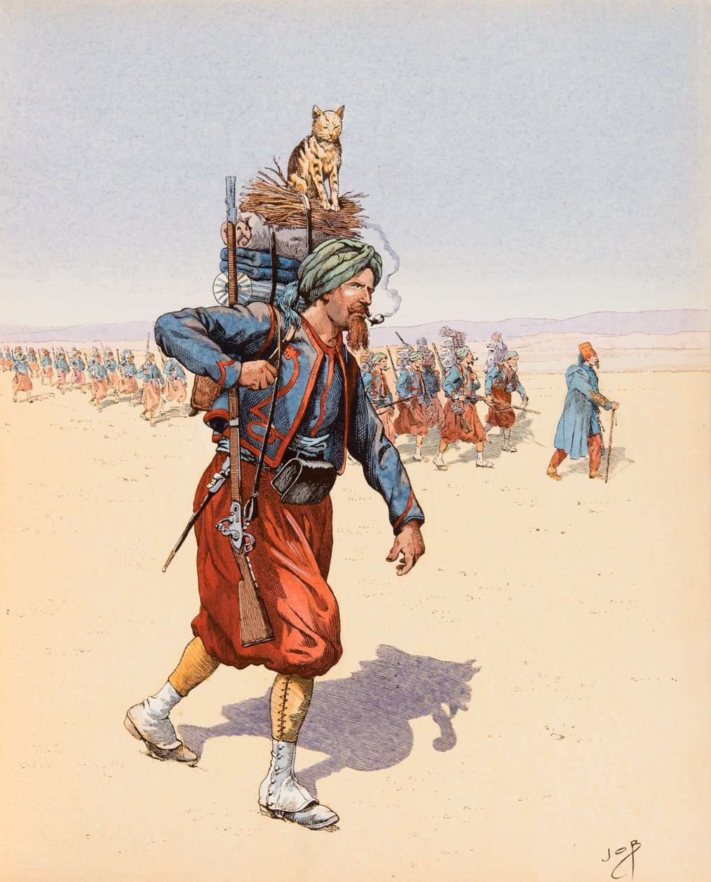 Jacques Marie Gaston Onfroy de Breville dit JOB (1858-1931) - Le Zouzou (Zouave tutkimusmatkalla autiomaassa), yksityinen kokoelma tekijältä pseudonym for Onfray de Breville Jacques Job