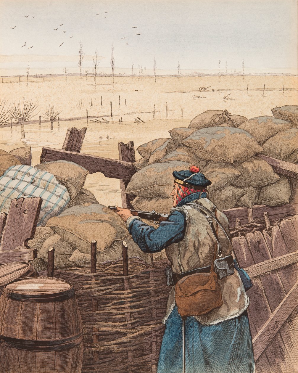 Jacques Marie Gaston Onfroy de Breville dit JOB (1858-1931) - Le fusilier marin (merikivääri haudassa ensimmäisen maailmansodan aikana), yksityinen kokoelma tekijältä pseudonym for Onfray de Breville Jacques Job