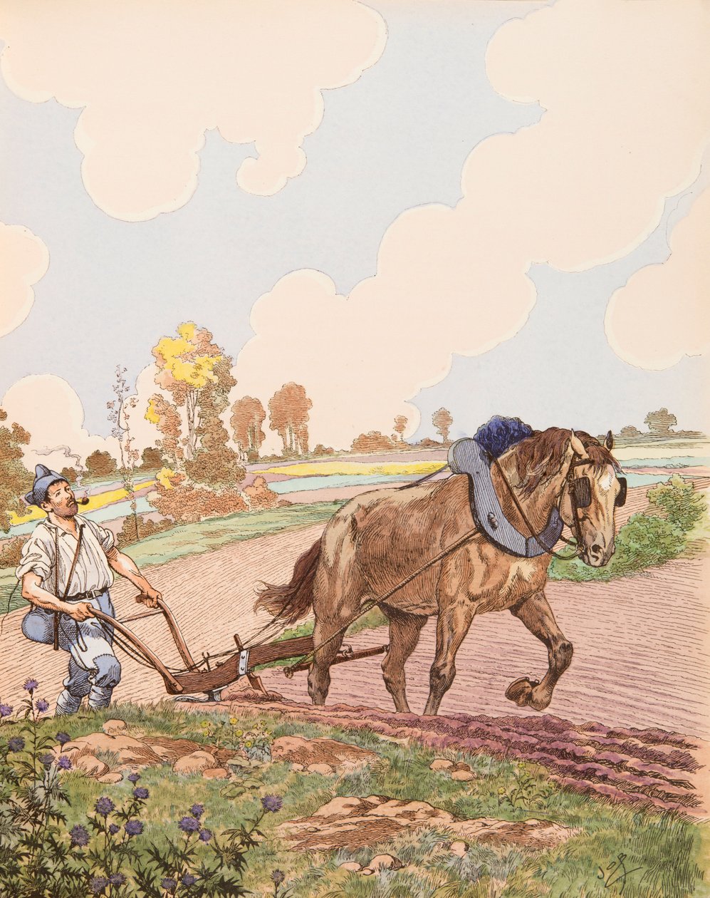 Jacques Marie Gaston Onfroy de Breville dit JOB (1858-1931) - Le retour à la terre (Ranskan armeija palaa alalleen ensimmäisen maailmansodan jälkeen), yksityinen kokoelma tekijältä pseudonym for Onfray de Breville Jacques Job