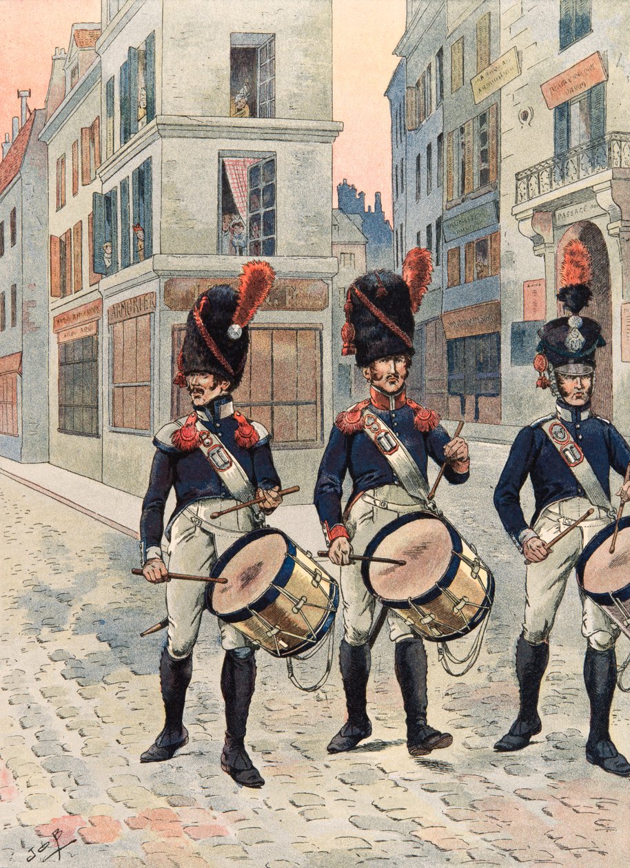 Jacques Marie Gaston Onfroy de Breville dit JOB (1858-1931) - Ranskan joukkojen varusteet kaikkina aikoina: Pariisin kansalliskaartin rummut (1814 - 1815), yksityinen kokoelma tekijältä pseudonym for Onfray de Breville Jacques Job
