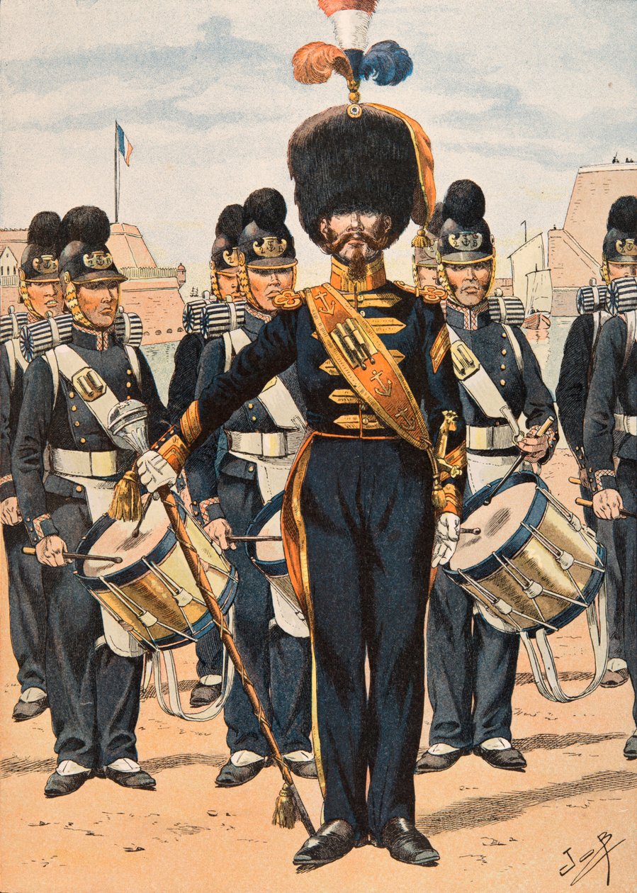 Jacques Marie Gaston Onfroy de Breville dit JOB (1858-1931) - Ranskan joukkojen varusteet kaikkina aikoina: Laivaston miehistön rumpumajuri (1837), yksityinen kokoelma tekijältä pseudonym for Onfray de Breville Jacques Job