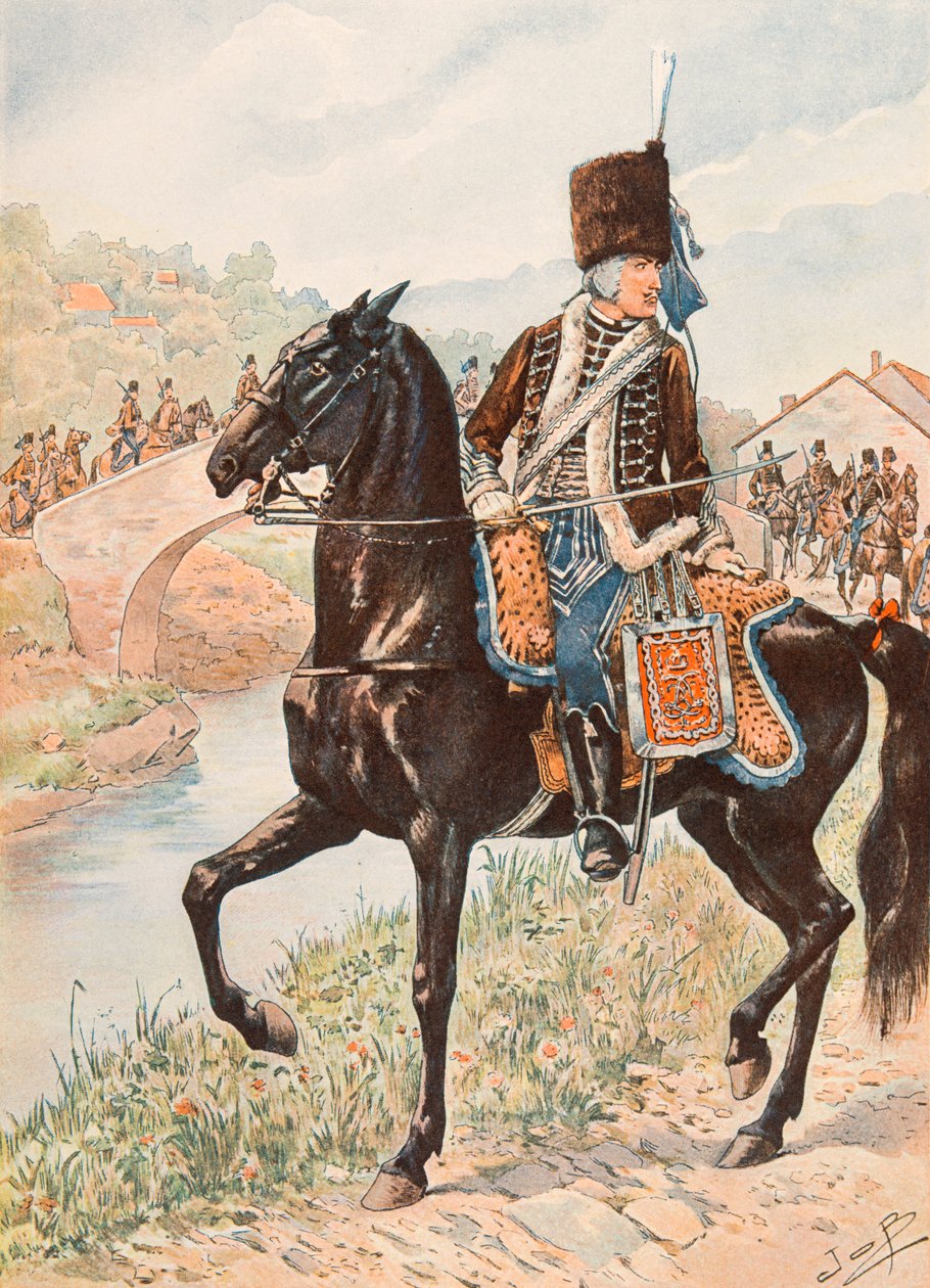 Jacques Marie Gaston Onfroy de Breville dit JOB (1858-1931) - Ranskan joukkojen varusteet aina: Chamborantin husaarien eversti (1784), yksityinen kokoelma tekijältä pseudonym for Onfray de Breville Jacques Job