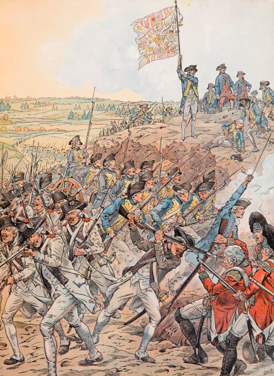 Jacques Marie Gaston Onfroy de Breville dit JOB (1858-1931) - Ranskalaiset Yorktownin taistelun aikana lokakuussa 1781 vapaussodan aikana, yksityinen kokoelma tekijältä pseudonym for Onfray de Breville Jacques Job