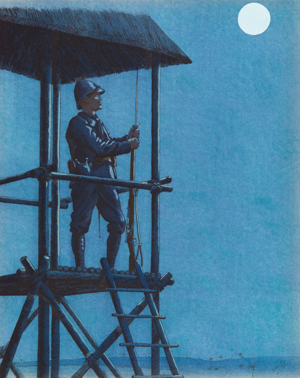 Jacques Marie Gaston Onfroy de Breville dit JOB (1858-1931) - Porsouin (laivaston jalkaväen sotilas vartiossa), yksityinen kokoelma tekijältä pseudonym for Onfray de Breville Jacques Job