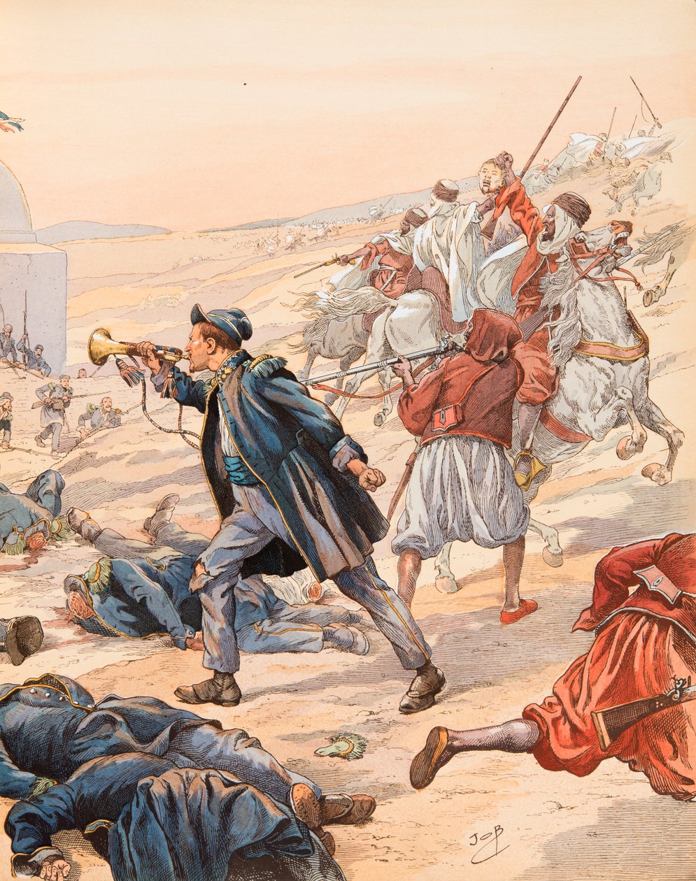 Jacques Marie Gaston Onfroy de Breville dit JOB (1858-1931) - Sidi Brahimin bugle (Guillaume Rolland (1821-1916)) kuuli syytteen nostaa joukkoja Abd el Kaderia vastaan vuonna 1842, yksityinen kokoelma tekijältä pseudonym for Onfray de Breville Jacques Job