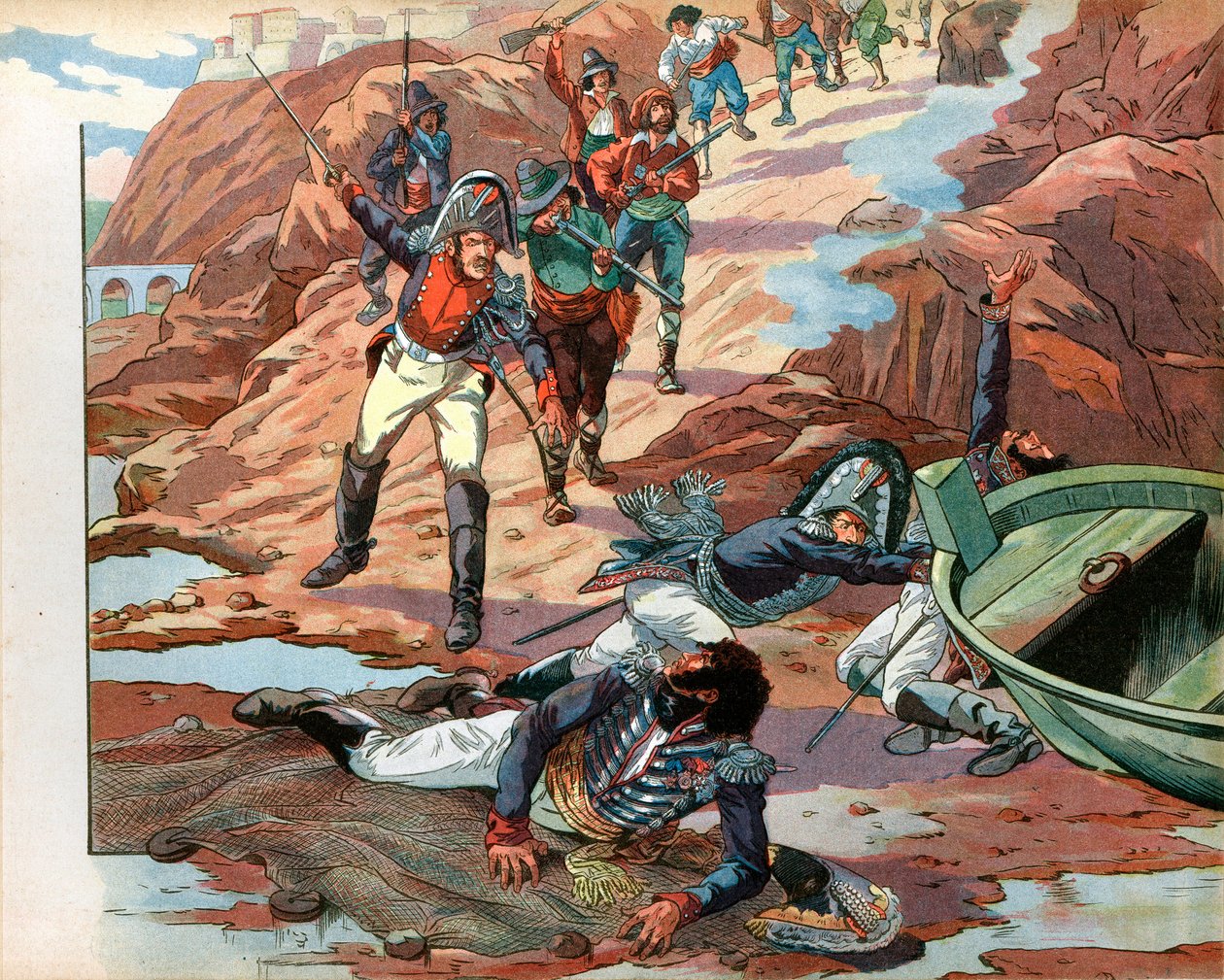 Joachim Murat (1767-1815), Napolin dechu-kuningas, vihamielisen joukon vangiksi Pizzossa Calabriassa vuonna 1815. Jacques Marie Gastonin kaiverrus Onfray de Breville dit Job (1858-1931) tekijältä pseudonym for Onfray de Breville Jacques Job