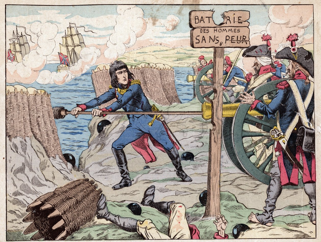 NAPOLEON TOULONISSA - (Toulonin piiritys) 1793 - Jobin (Jacques Onfroy de Breville) litografia teoksesta "" Le Grand Napoleon des Petites Enfants"" 1893 tekijältä pseudonym for Onfray de Breville Jacques Job