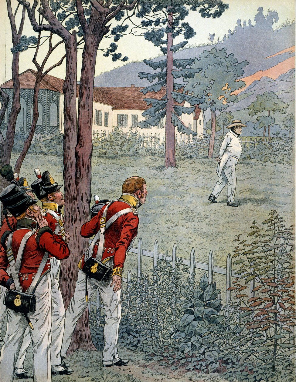 Napoleon I Bonaparte (1769-1821) Britannian armeijan hämmästyneen katseen alla vankeudessa Saint Helenen saarella (Sainte-Helene) tekijältä pseudonym for Onfray de Breville Jacques Job
