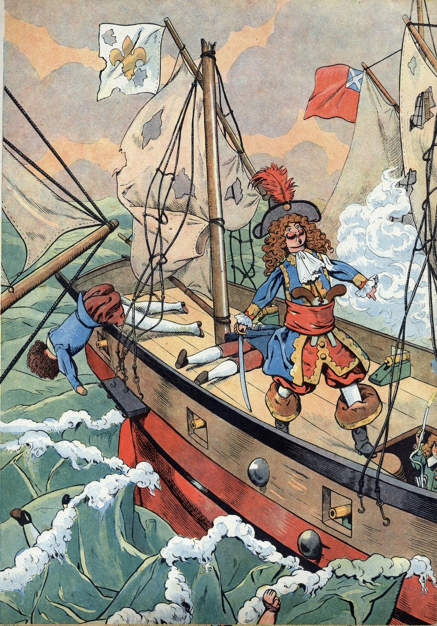 Kohtaus Ranskan historiasta leluissa: Ranskalainen merimies, yksityisen kapteeni Jean Bart (1650-1702) poikansa kanssa valmiina sytyttämään jauheen törmäyksen sattuessa. "" Joujoux a l