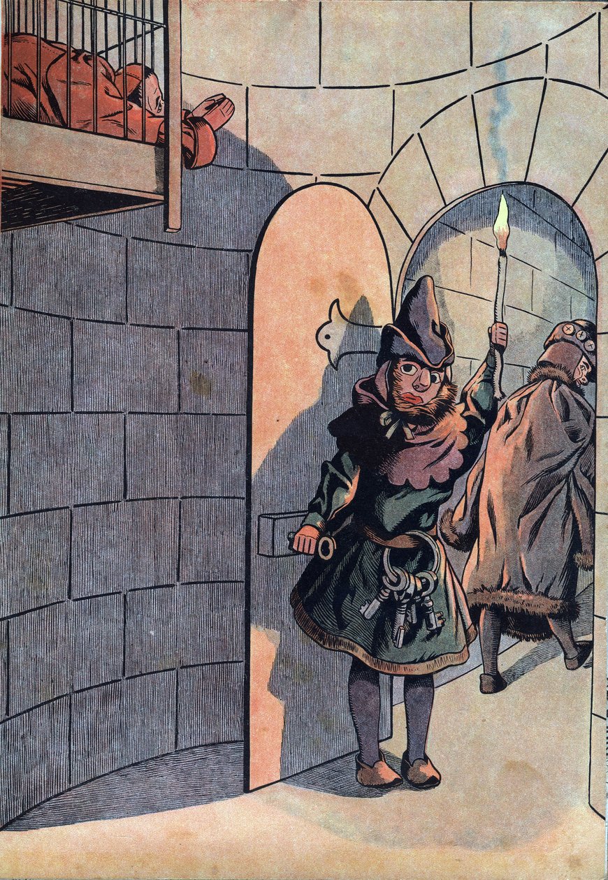 Kohtaus Ranskan historiasta leluissa: juonitteli kuningas Ludvig XI:tä (1423-1483) Charles Le Temerairen kanssa, Jean Balue (1421-1491) oli lukittu 11 vuodeksi yhteen kuningas Ludvig XI:n rautahäkkiin 23. huhtikuuta 1469. "" Joujoux a l
