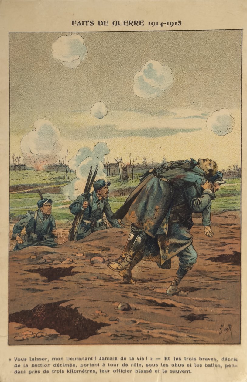 WW1: Pelastaakseen pomon (kuvitus) tekijältä pseudonym for Onfray de Breville Jacques Job