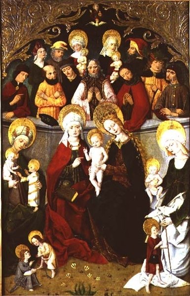 Neitsyen perhe, 1497 (tempera paneelille) tekijältä school of Master of the Rhine