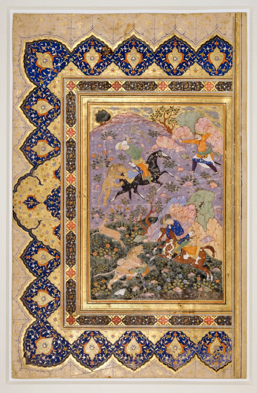 Villieläinten metsästys, noin 1540 (tussi, guassi ja kulta). tekijältä School Iranian