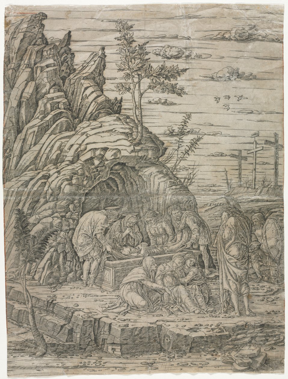 Hautaus neljän linnun kanssa tekijältä school of Andrea Mantegna