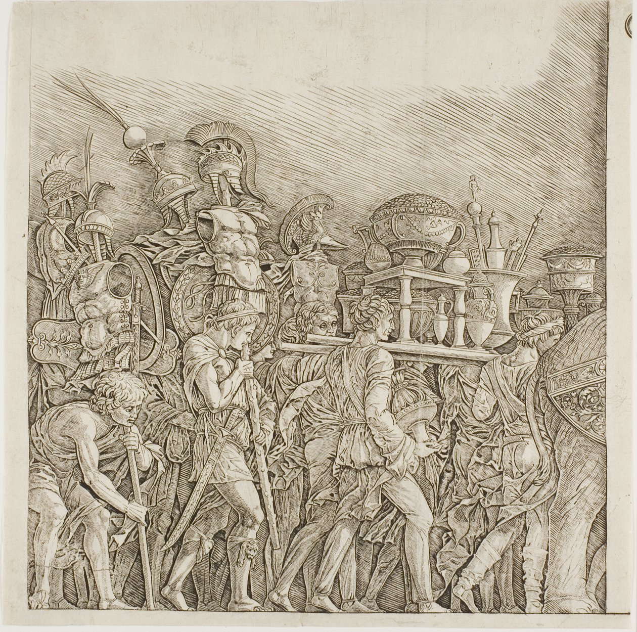 Caesarin voitto: Sotilaat, jotka kantavat palkintoja tekijältä school of Andrea Mantegna