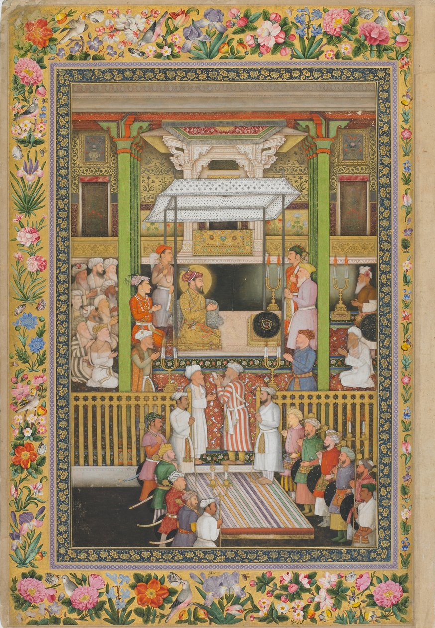 Profeetan syntymäpäivän yöjuhla, Pietarin albumista, n. 1635-1752 (peittävä akvarelli, muste, hopea ja kulta paperilla). tekijältä son of Hoshang (attr.to) Bulaqi