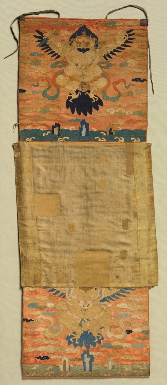 Vajrapani Brodeerattu vuori Garudalla, maalaus 1600-luku, kirjonta n. 1300. tekijältä the Tenth Black Hat Karmapa Chöying