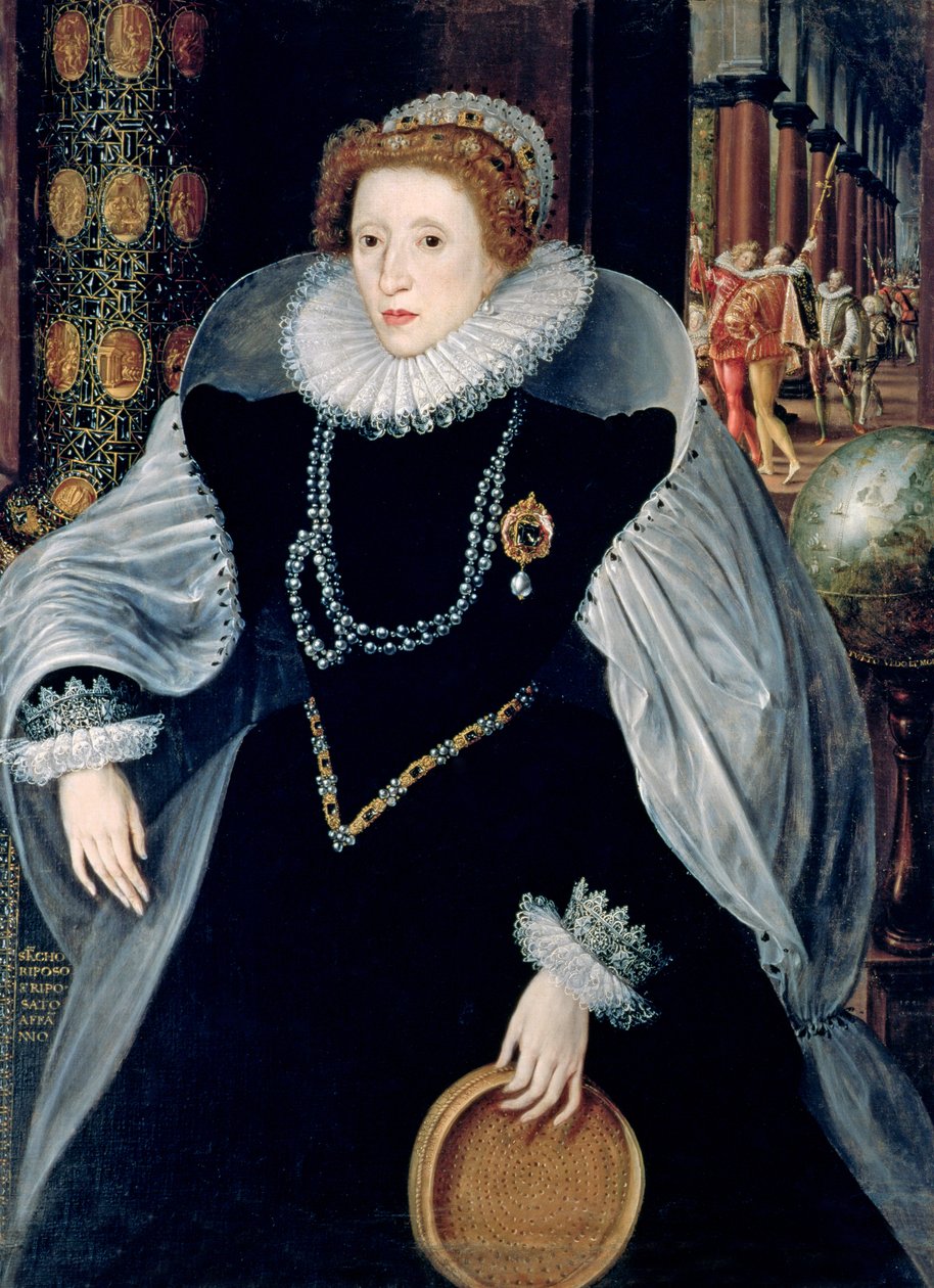 Kuningatar Elisabet I:n seulamuotokuva juhlaasussa, n. 1583 (öljy kankaalle) tekijältä the Younger Quentin Massys or Metsys