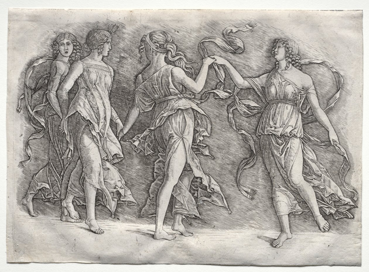 Neljä tanssivaa muusaa, n. 1497. tekijältä the so called Premier Engraver