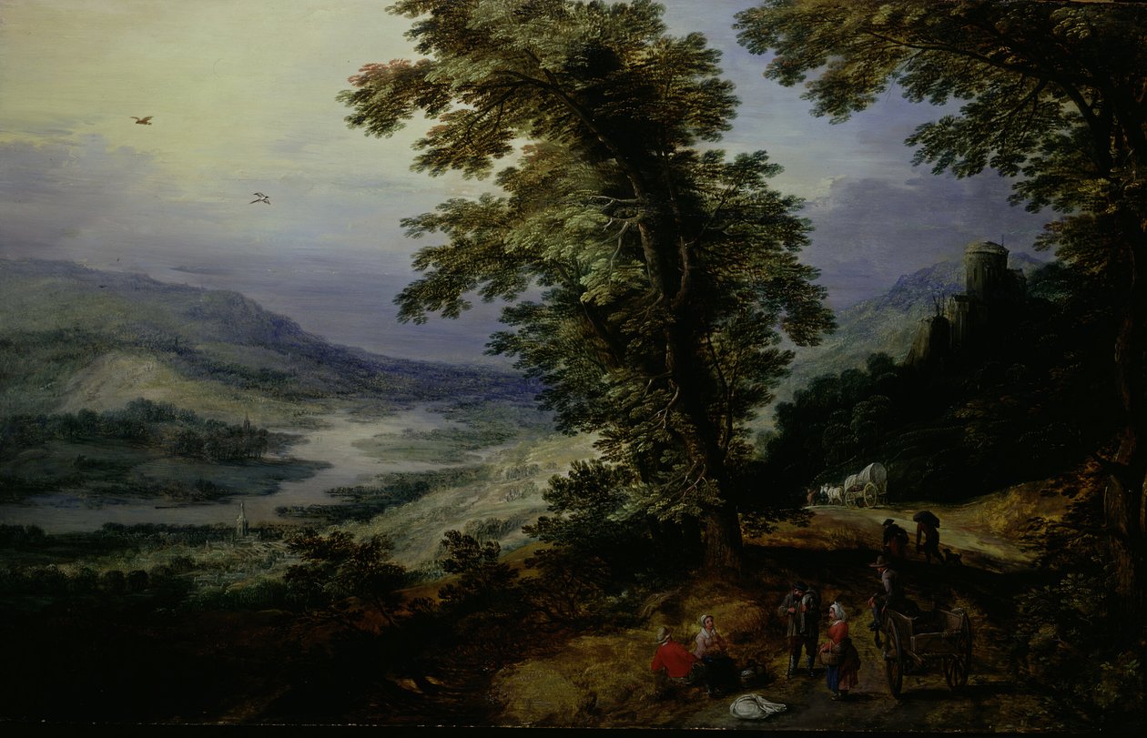 Mountain Road matkustajien kanssa, c. 161025. tekijältä the younger Joos de Momper