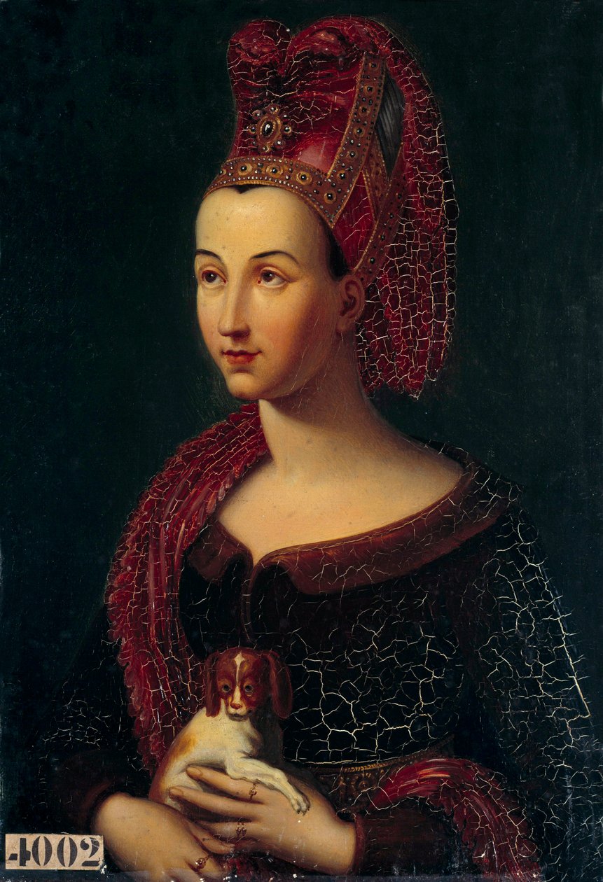 Flanderin Margareta, Burgundin herttuattaren (1350-1405) muotokuva - Päässä liripioni - Vincent Nicolas Raveratin (1801-1865) maalaus (ec.fr.) 1800-luvun su. 0,43x0,3 m tekijältä vincent Nicolas Raverat