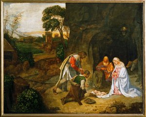 Paimenten palvominen (öljy poppelipuulle) tekijältä (1476/8-1510) Giorgione