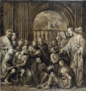 Lasaruksen herättäminen (Lazarus Betaniasta). Paolo Veronesen (1528-1588) maalaus öljy kankaalle tekijältä Veronese