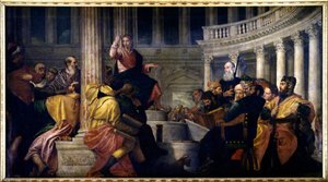 Jeesus puhuu lääkäreille. Paolo Veronesen (1528-1588) maalaus tekijältä Veronese