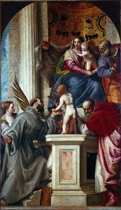 Pyhä perhe pyhien kanssa (pyhä keskustelu, joka tunnetaan nimellä Pala di San Zaccaria tai Pyhän Sakarjan alttaritaulu). Paolo Caliari Paolo Veronesen (1528-1588) maalaus tekijältä Veronese