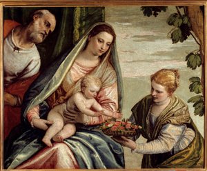 Pyhä perhe lahjoittajan kanssa (Saint Dorothee) Paolo Veronesen (1528-1588) maalaus 1500-luvun su. 0,76x0,94 m Bordeaux, Musee des Beaux Arts - Pyhä perhe lahjoittajan kanssa (Saint-Dorothea). Veronesen (Paolo Caliari) maalaus (1528-1588) tekijältä Veronese