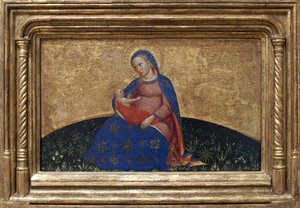 Nöyryyden Madonna. Giovanni Da Bolognan (aktiivinen 1300-luvun toinen puolisko) temperamaalaus poppelille, noin 1395. Italialaista taidetta tekijältä Giambologna
