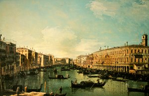 Grand Canal, Venetsia, katsoen pohjoiseen Rialton sillan läheltä (öljy kankaalle) tekijältä Canaletto