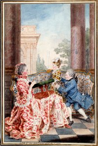 La belle Madame Caze, maanviljelijän kenraalin vaimo ja hänen lapsensa Akvarelli Louis Carrogis (1717-1806) dit Carmontelle. 1700-luvun aurinko. 0,32x0,21 m Chantilly, musee conde