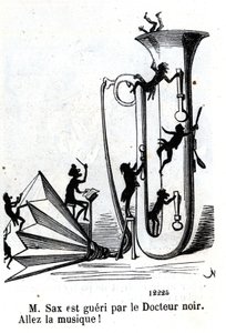 Musta lääkäri haavoittaa herra Saxia. (Adolphe (Adolph) Sax, saksofonin keksijä (1814-1894). tekijältä Nadar