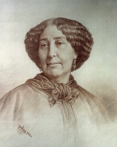 Kirjeiden naisen muotokuva George Sand (1804-1876) Aurore Dupin, Baroness Dudevant Piirustus Rene Jouhan (1835-?) Nadarin valokuvasta tekijältä Nadar