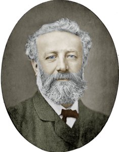 Jules Verne (1828-1905) französischer Schriftsteller, Fotografie von Nadar, koloriertes Bild