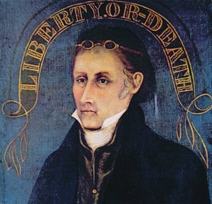 Patrick Henry, kuvattuna legendan "Liberty or Death" kanssa (väri litho)
