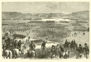 Konfederaation armeijan asema, kun antautuminen ilmoitettiin, huhtikuu 1865 (kaiverrus) tekijältä (after) American School