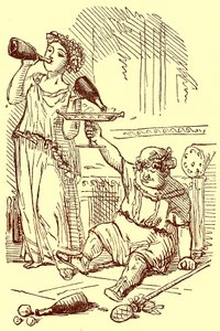 Bacchanalian ryhmä, hyvin vanhasta maljakosta, kuvitus Gilbert Abbott a Beckettin teoksesta The Comic History of Rome, julkaistu n. 1850 (digitaalisesti paranneltu kuva) tekijältä (after) English School