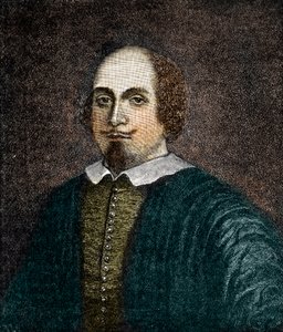 Englannin näytelmäkirjailija William Shakespearen (1564-1616) muotokuva Kaiverrus anonyymin 1700-luvun maalauksen jälkeen tekijältä (after) English School