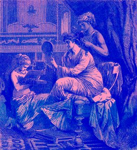 Roomalainen nainen wc:ssä, kuvitus teoksesta "The Illustrated History of the World", julkaistu n. 1880 (digitaalisesti paranneltu kuva)