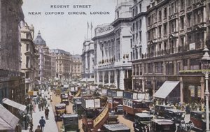 Regent Street, lähellä Oxford Circusta, Lontoo (värillinen kuva) tekijältä (after) English photographer