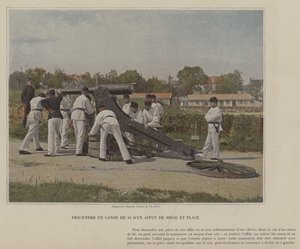 Canon de 95:n laskeminen Affut de Siege et Placesta (värillinen kuva) tekijältä (after) French Photographer