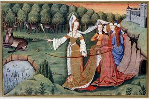 Diane (Artemis) - kromolitografia 1400-luvun valaistuksesta tekijältä (after) French School