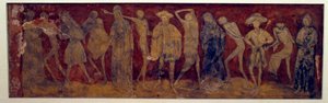 La Chaise-Dieun muinaisen luostarin (Chaise Dieu) freskojulkaisu "La Danse macabre", jonka teki Louis Yperman (1856 noin?) 1894. Paris, Museum of Monuments english tekijältä (after) French School