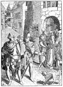 Provostin vankila, rue de la Tannerie, Pariisi, Joose de Damhouderin (1507-81) julkaiseman Antwerpenin teoksen "Praxis Rerum Civilium" puupiirroksen mukaan. tekijältä (after) French School